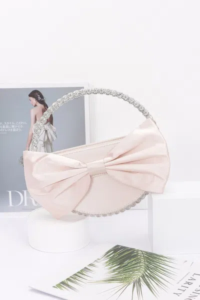 Fashnzfab Satin Ribbon Round Rhinestone Metal Clutch In White