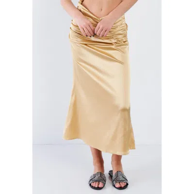 Fashnzfab Satin Ruffle Waist Midi Skirt In Gold