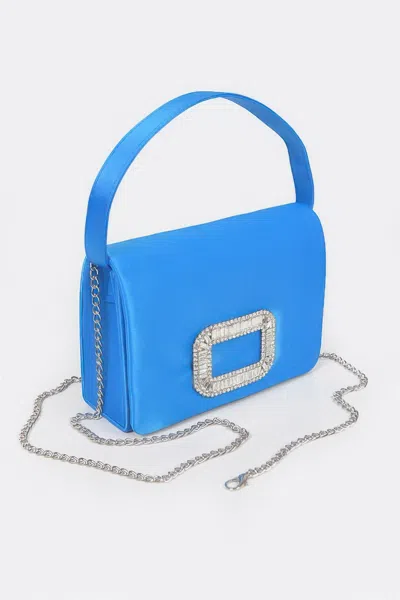 Fashnzfab Satin Stone Buckle Shoulder Bag In Blue