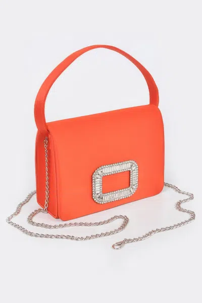 Fashnzfab Satin Stone Buckle Shoulder Bag In Orange