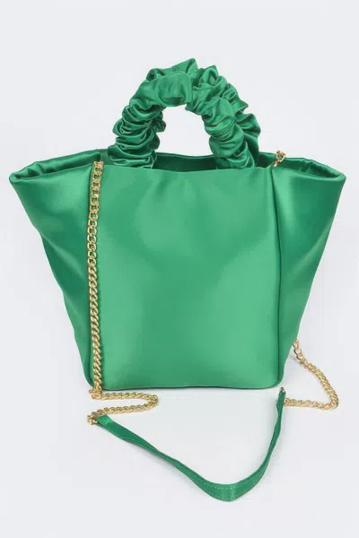 Fashnzfab Satin Tote Bag W/chain In Green