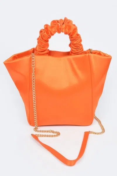Fashnzfab Satin Tote Bag W/chain In Orange