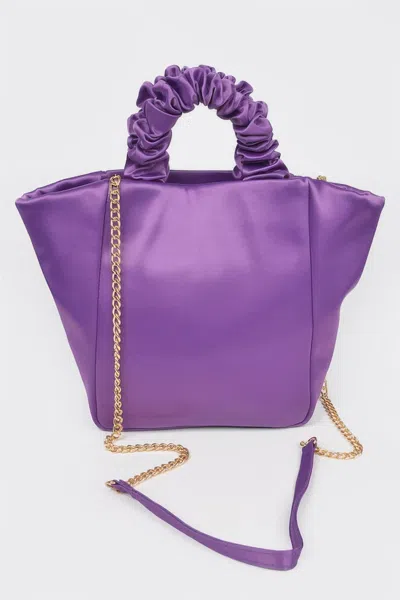 Fashnzfab Satin Tote Bag W/chain In Purple