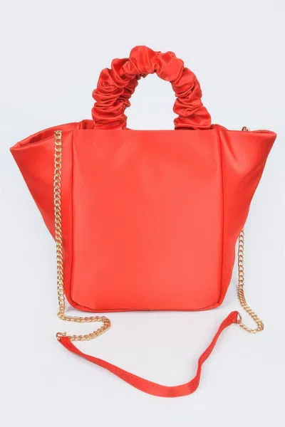Fashnzfab Satin Tote Bag W/chain In Red