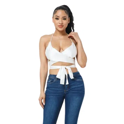 Fashnzfab Satin Wrap Around Top In White