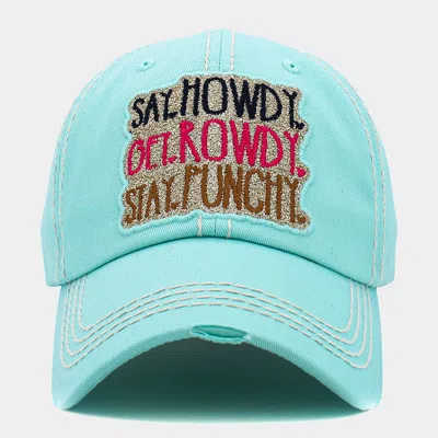 Fashnzfab Say Howdy Get Rowdy Stay Punchy Message Vintage Baseball Cap In Blue