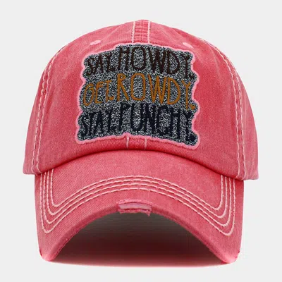 Fashnzfab Say Howdy Get Rowdy Stay Punchy Message Vintage Baseball Cap In Pink