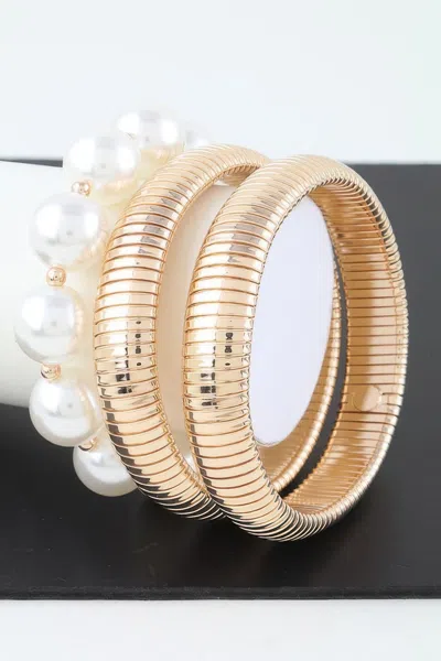 Fashnzfab Scale Chain Pearl Bracelet Elegant Style In Gold
