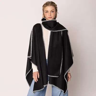 Fashnzfab Scarf Ruana Poncho In Black