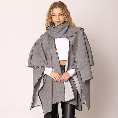 Fashnzfab Scarf Ruana Poncho In Gray