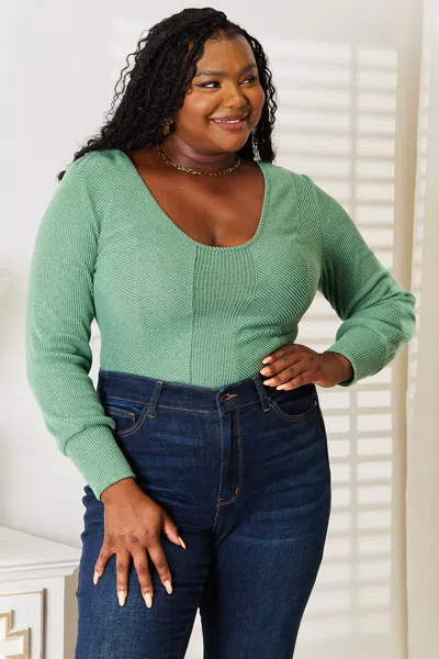 Fashnzfab Scoop Neck Long Sleeve Top In Green