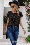 Fashnzfab Scoop Neck Polka Dot Batwing Sleeve Blouse
