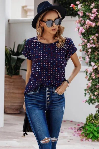 Fashnzfab Scoop Neck Polka Dot Batwing Sleeve Blouse