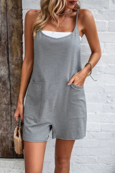Fashnzfab Scoop Neck Spaghetti Straps Loose Fit Solid Romper