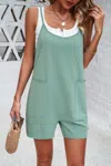 Fashnzfab Scoop Neck Spaghetti Straps Loose Fit Solid Romper