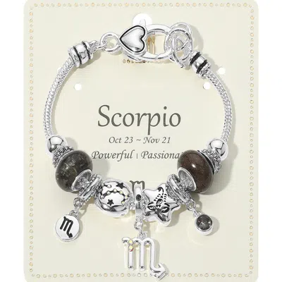 Fashnzfab Scorpio - Horoscope Symbol Zodiac Charm Beaded Bracelet Black