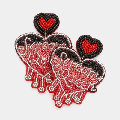 Fashnzfab Scream Queen Message Felt Back Beaded Heart Dangle Earrings In Red