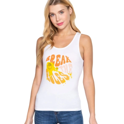 Fashnzfab Screen Print Knit Tank Top In White