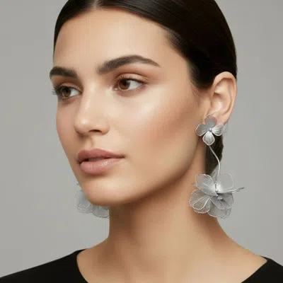 Fashnzfab Sculpted Cutout Bloom Drop Statement Earrings In Gray