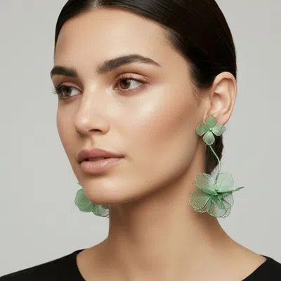 Fashnzfab Sculpted Cutout Bloom Drop Statement Earrings In Green