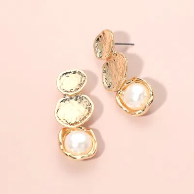 Fashnzfab Sculpted Disc Pearl Frame Link Drop Earrings In Gold