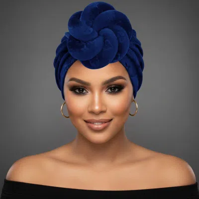 Fashnzfab Sculpted Floral Knot Accent Turban Hair Wrap In Blue
