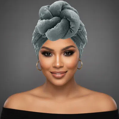 Fashnzfab Sculpted Floral Knot Accent Turban Hair Wrap In Gray