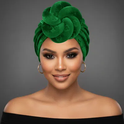 Fashnzfab Sculpted Floral Knot Accent Turban Hair Wrap In Green