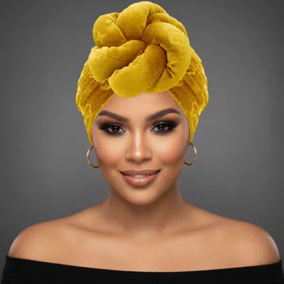 Fashnzfab Sculpted Floral Knot Accent Turban Hair Wrap In Yellow