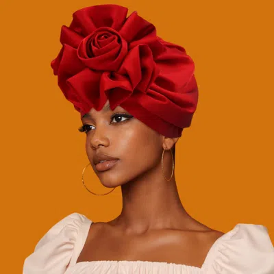 Fashnzfab Sculpted Floral Statement Turban Hair Wrap In Red