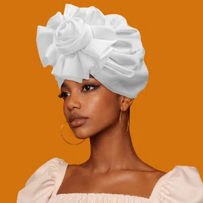 Fashnzfab Sculpted Floral Statement Turban Hair Wrap In White