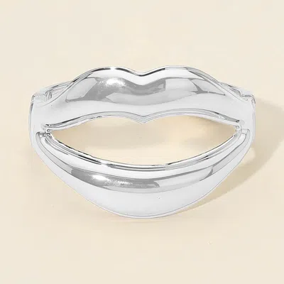 Fashnzfab Sculpted Metal Lip Hinged Bangle Bracelet In Silver
