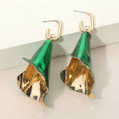 Fashnzfab Sculptural Enamel Drop Dangle Earrings In Green