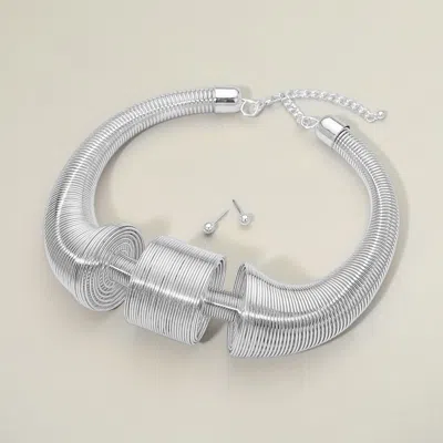 Fashnzfab Sculptural Metal Coin Collar Statement Choker Necklace In Silver