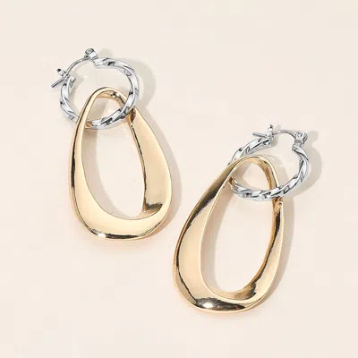 Fashnzfab Sculptural Metal Drop Pin Catch Earrings - Gold, Rhodium