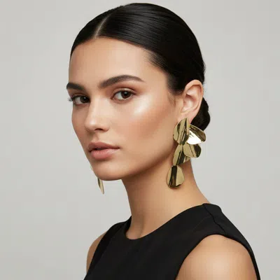 Fashnzfab Sculptural Metal Petal Drop Statement Earrings Gold