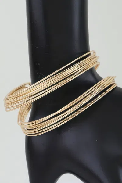 Fashnzfab Sculptural Multi Wire Open Cuff Bracelet In Gold