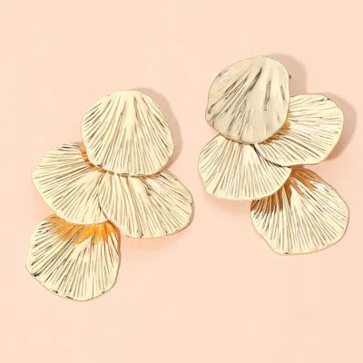 Fashnzfab Sculptural Textured Metal Layered Petal Earrings In Gold