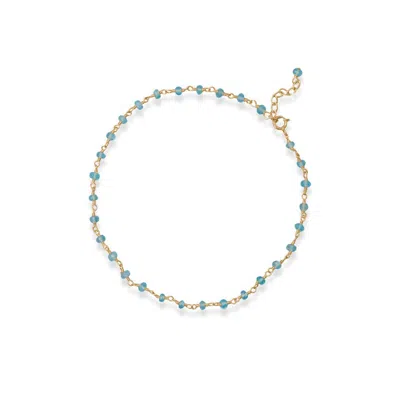 Fashnzfab Sea Breeze Blue! 9.5" + 1" 14 Karat Gold Plated Apatite Bead Anklet In Purple