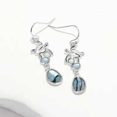Fashnzfab Sea Glass Abalone Turtle Link Dropdown Dangle Earrings In Multi