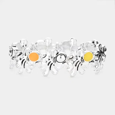 Fashnzfab Sea Glass Accented Metal Octopus Cluster Stretch Bracelet Multi