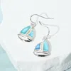 Fashnzfab Sea Glass Boat Dangle Earrings - Blue, Silver In Metallic