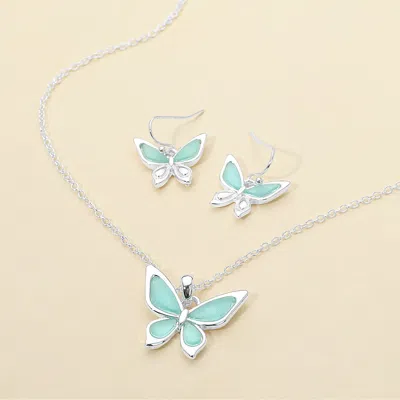 Fashnzfab Sea Glass Butterfly Pendant Necklace In Metallic