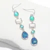 Fashnzfab Sea Glass Cluster Link Dropdown Earrings - Blue, Opal, Silver In Multi