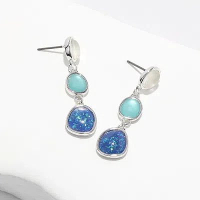 Fashnzfab Sea Glass Cluster Link Dropdown Earrings 0.4" X 1.6" In Multi