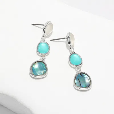 Fashnzfab Sea Glass Cluster Link Dropdown Earrings Abalone, Silver In Blue