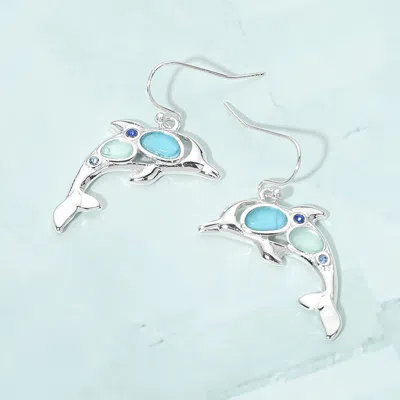 Fashnzfab Sea Glass Dolphin Charm Drop Dangle Earrings In Metallic