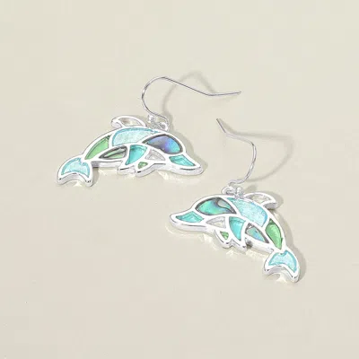 Fashnzfab Sea Glass Dolphin Dangle Earrings 0.9" X 1.5" In Multi