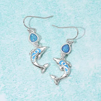 Fashnzfab Sea Glass Dolphin Link Drop Dangle Earrings In Metallic