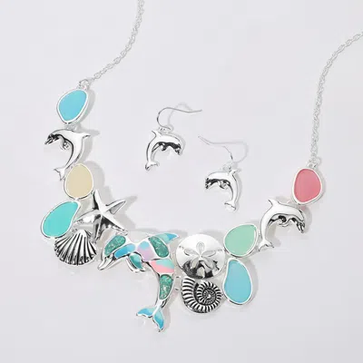 Fashnzfab Sea Glass Dolphin Metal Seashell Sand Dollar Starfish Embellished Necklace In Metallic